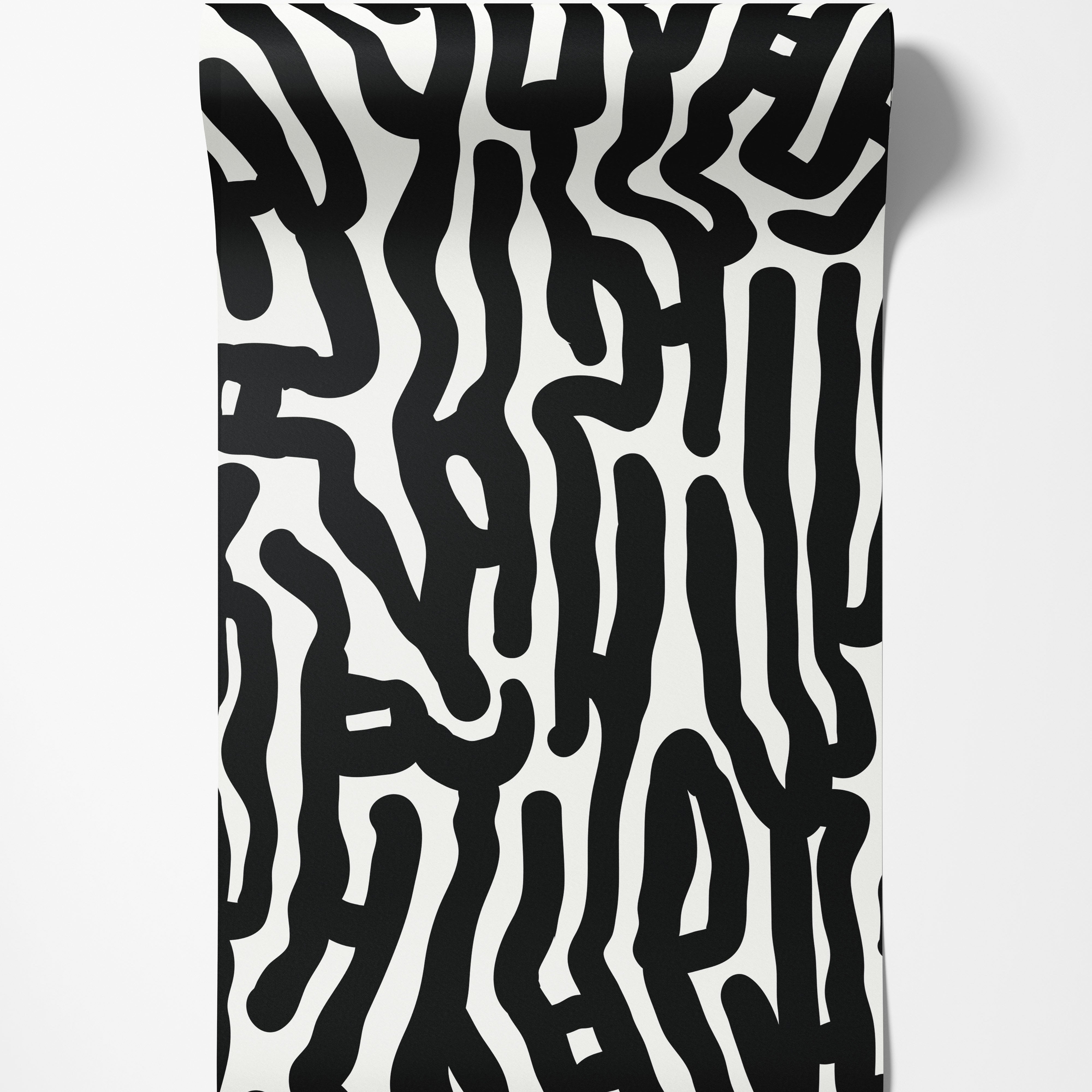 Abstract wallpaper featuring thick, bold black graphic lines forming a maze-like pattern on a white background.