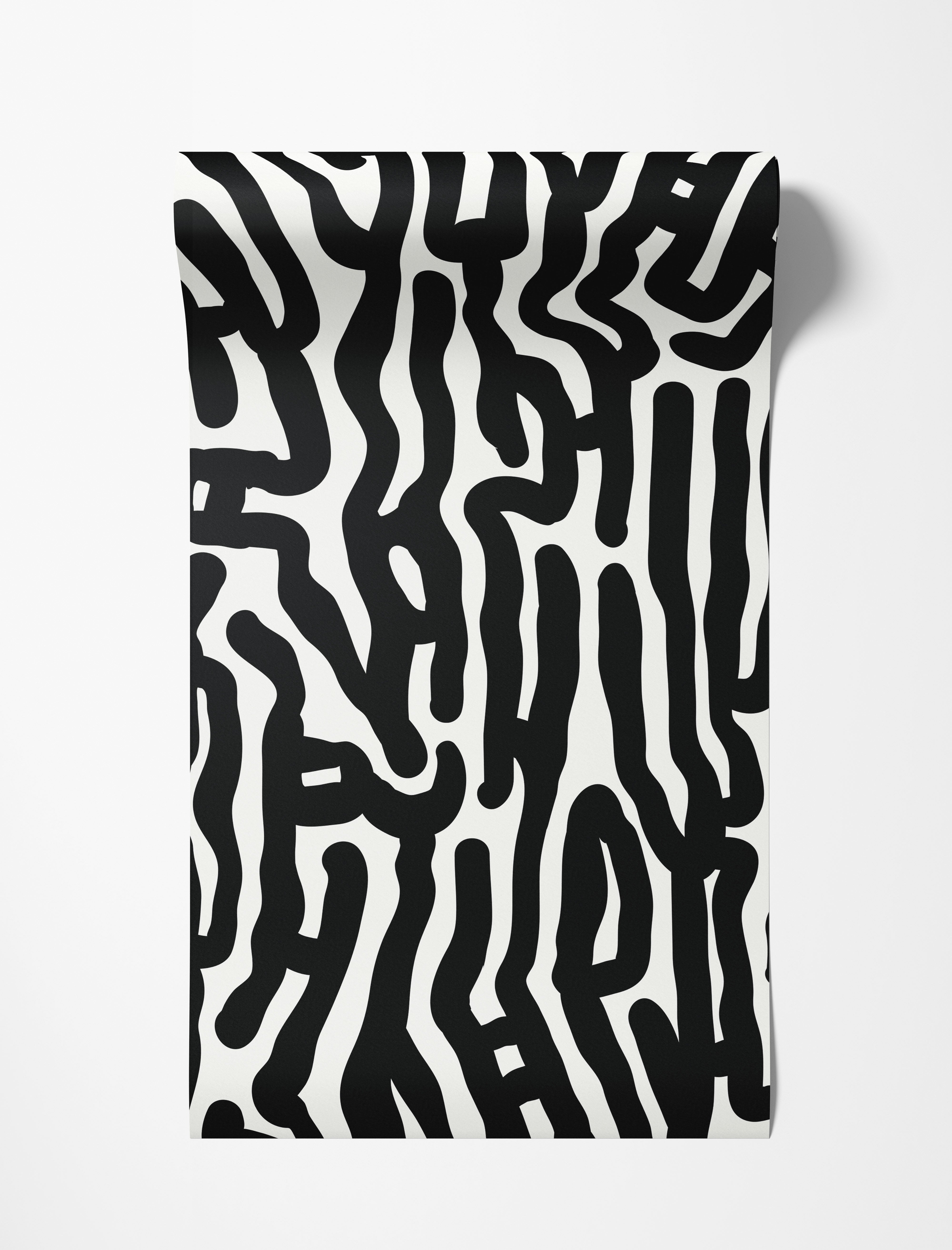 Abstract wallpaper featuring thick, bold black graphic lines forming a maze-like pattern on a white background.