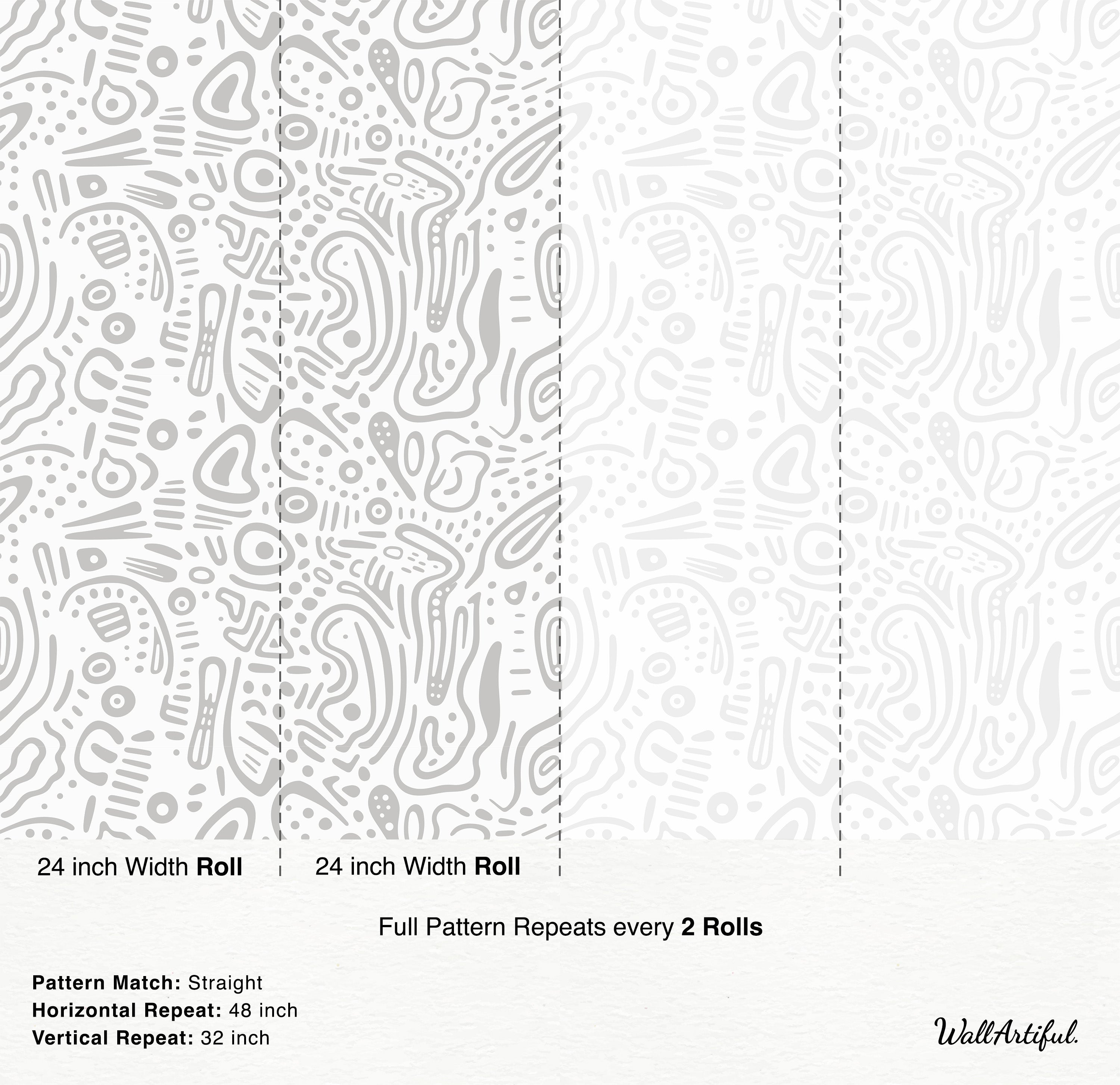 Abstract wallpaper featuring organic and geometric shapes, lines, and dots in light gray on a white background.