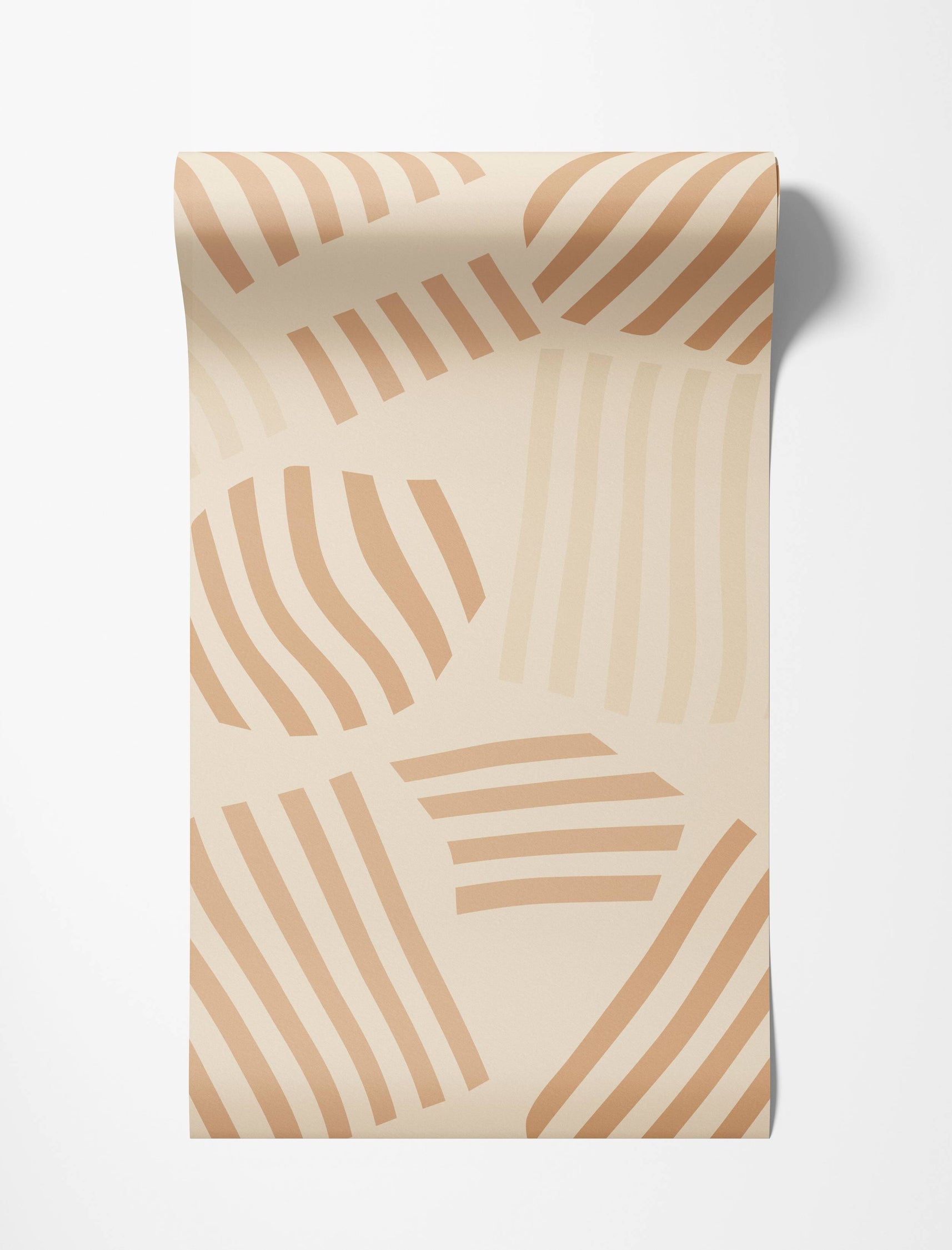 Beige abstract wallpaper with blocky shapes containing tan and pale cream stripes in various orientations.