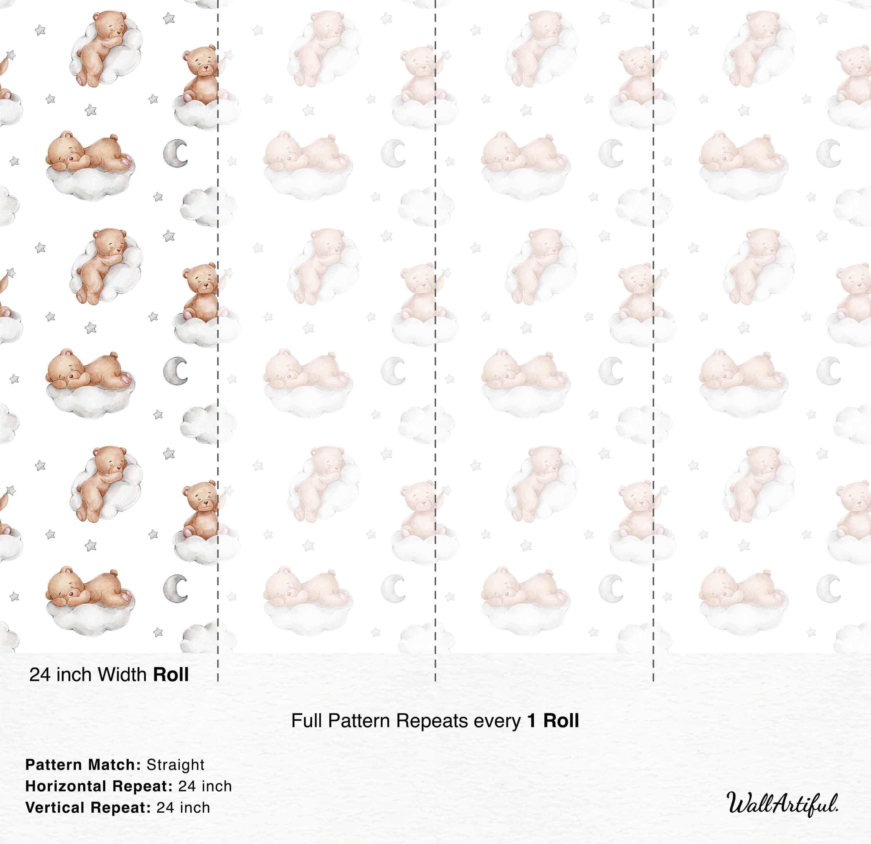 Cute bears on clouds with stars and moons in soft colors wallpaper