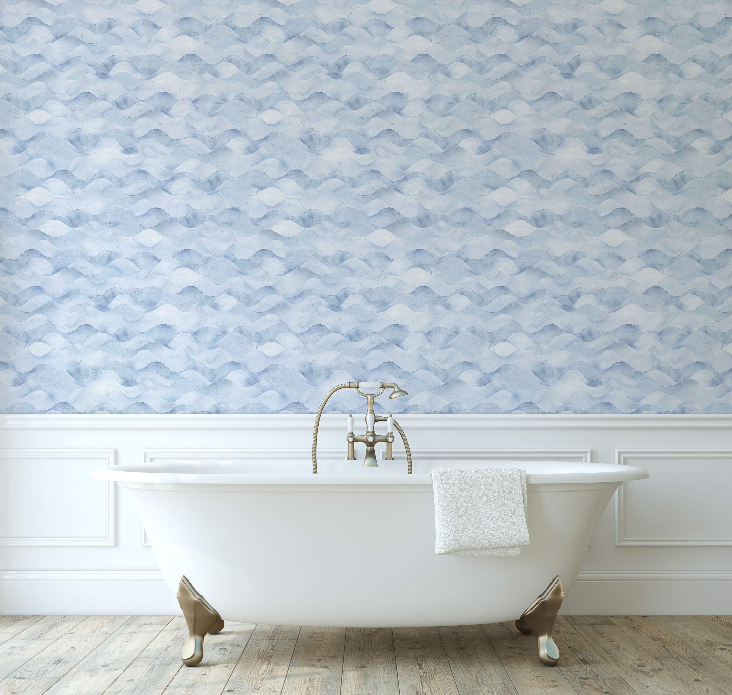 Blue wave pattern wallpaper with soft gradient design
