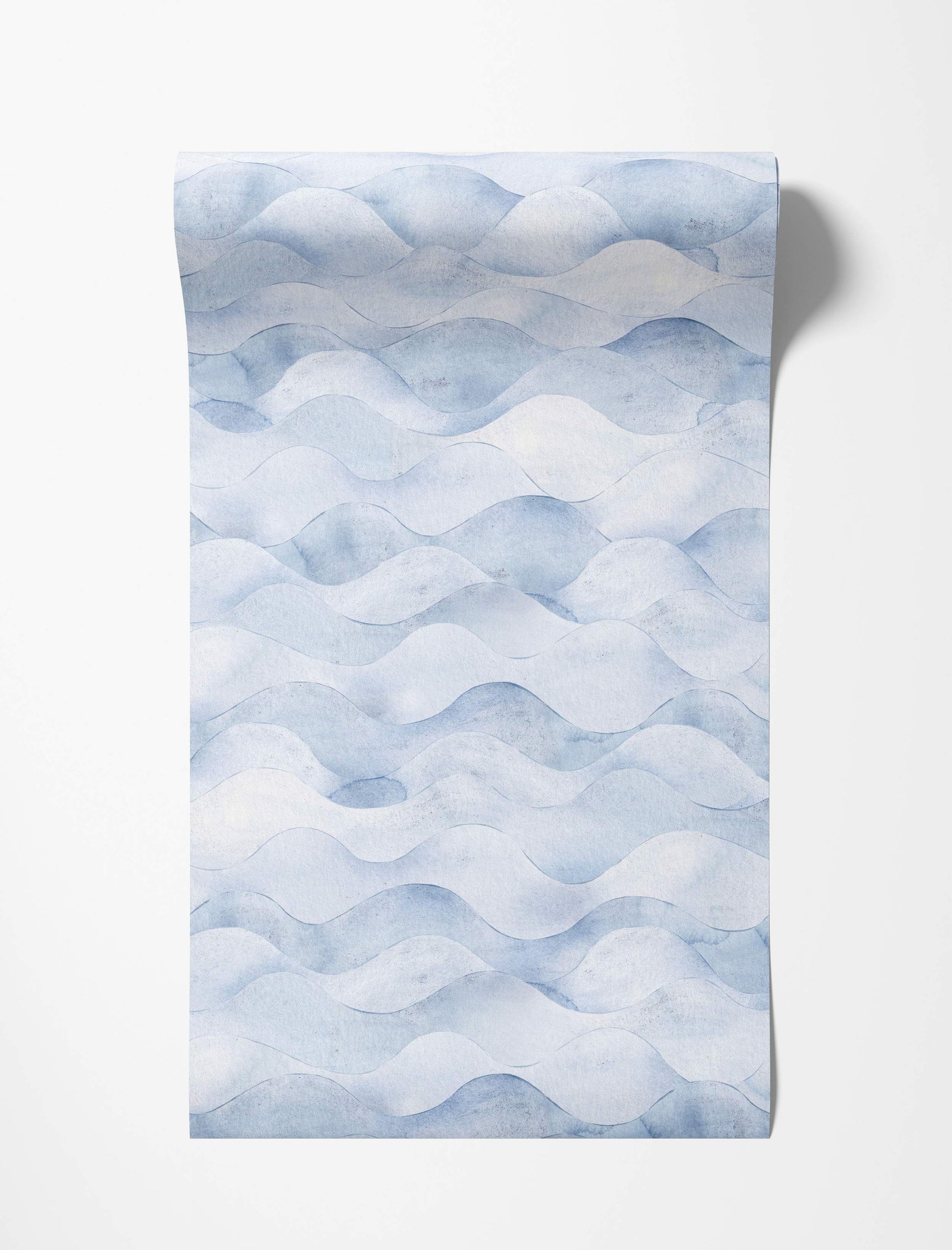 Blue watercolor wave pattern wallpaper with soft curves