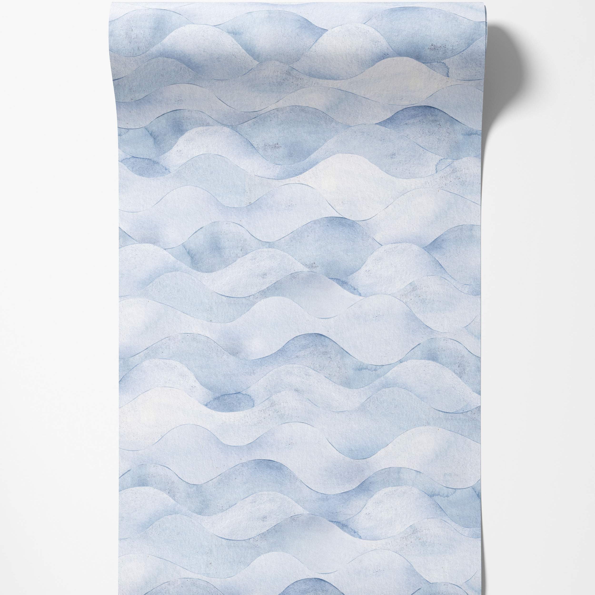 Blue watercolor wave pattern wallpaper with soft curves