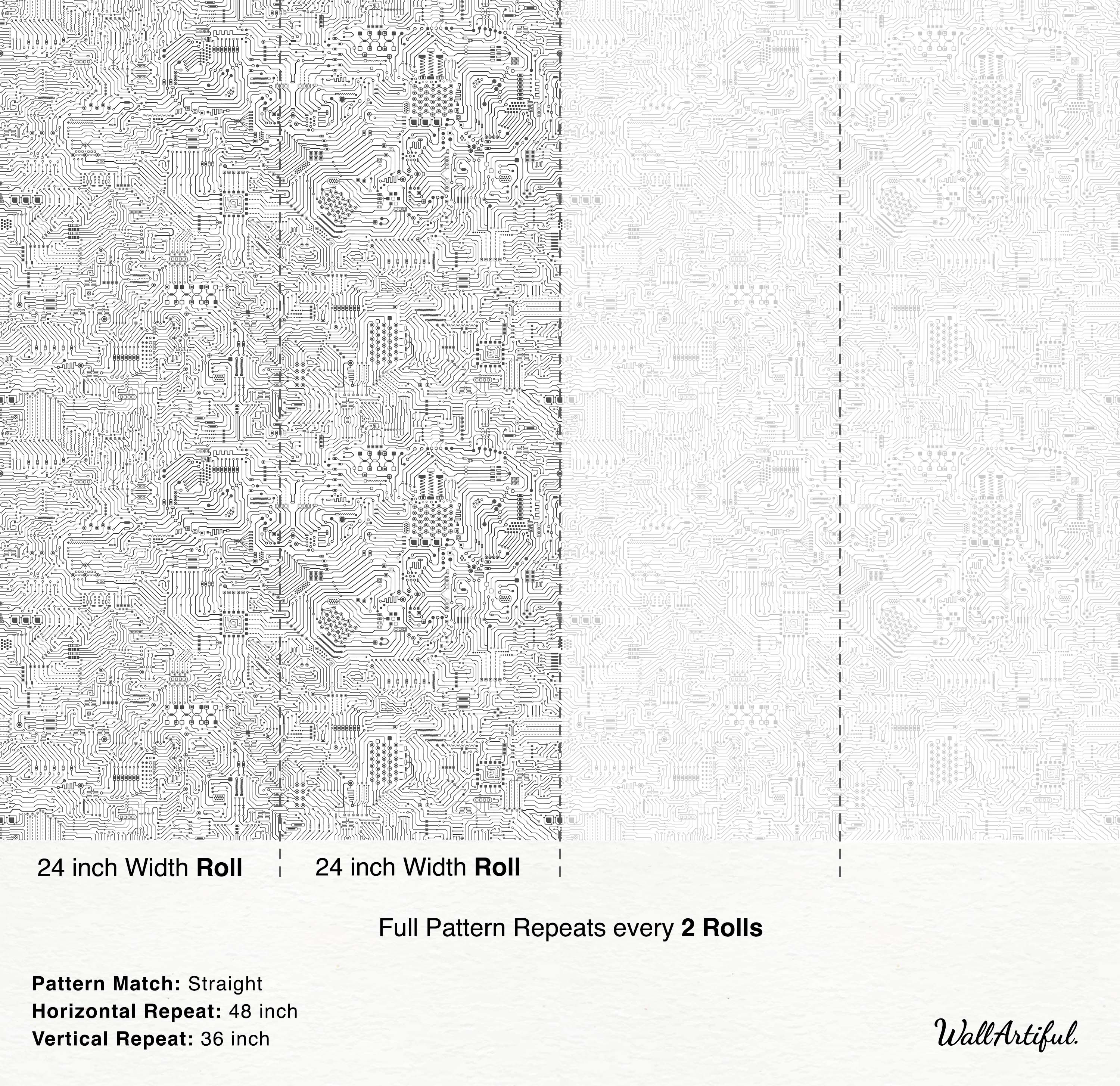 Black and white wallpaper featuring a detailed and intricate circuit board pattern with fine lines and electronic components.