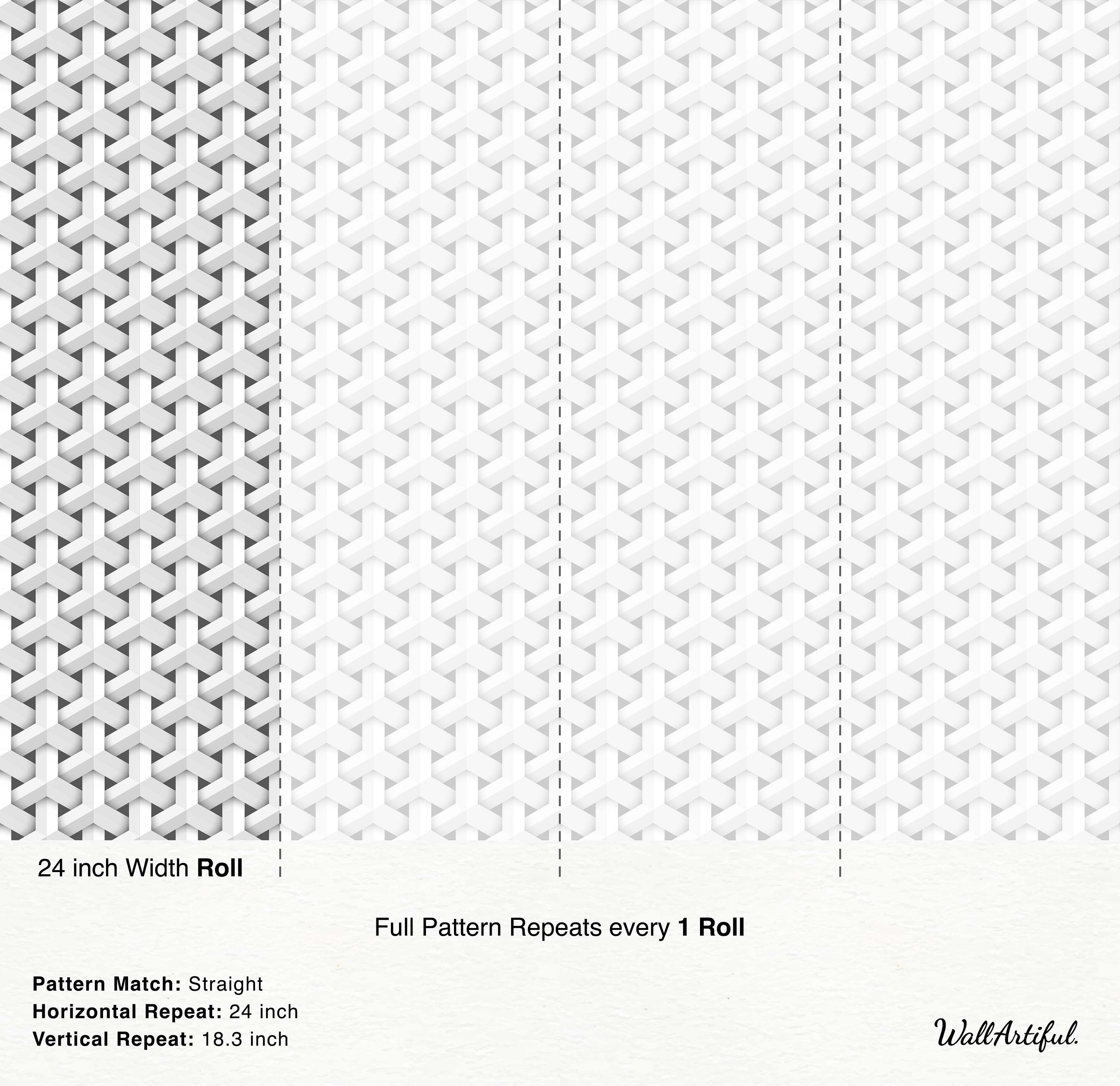 White 3D interlocking Y-shape geometric pattern wallpaper with gray shading creating a lattice effect.