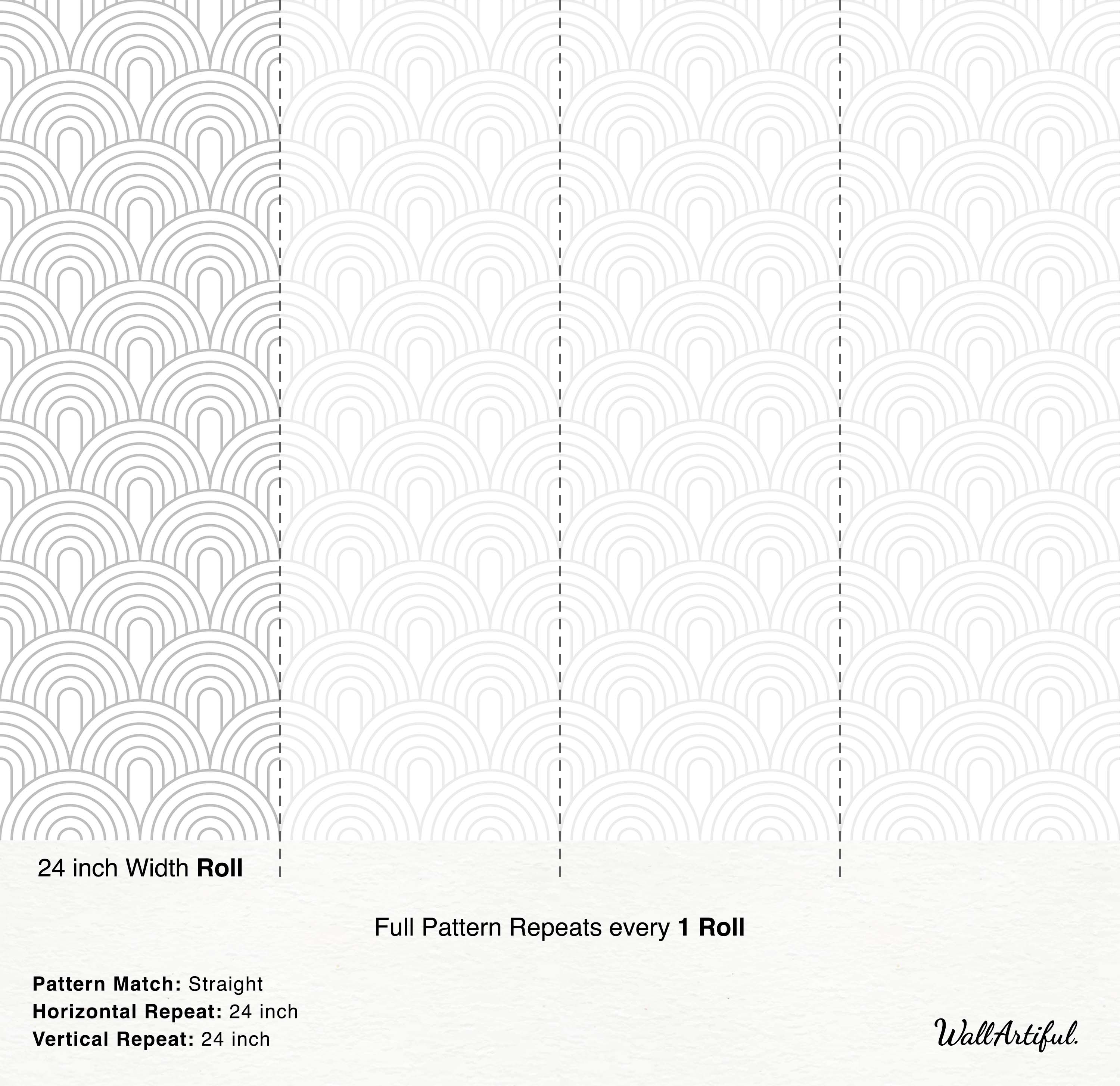 Geometric wallpaper featuring overlapping concentric arches drawn with light gray lines on a white background.