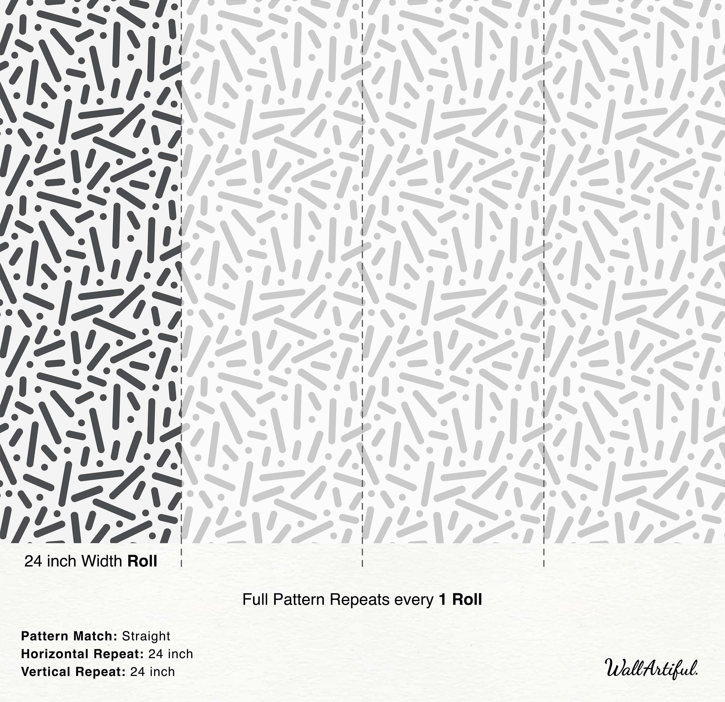 Abstract wallpaper with scattered dark gray and light gray rounded dashes and dots on a white background.