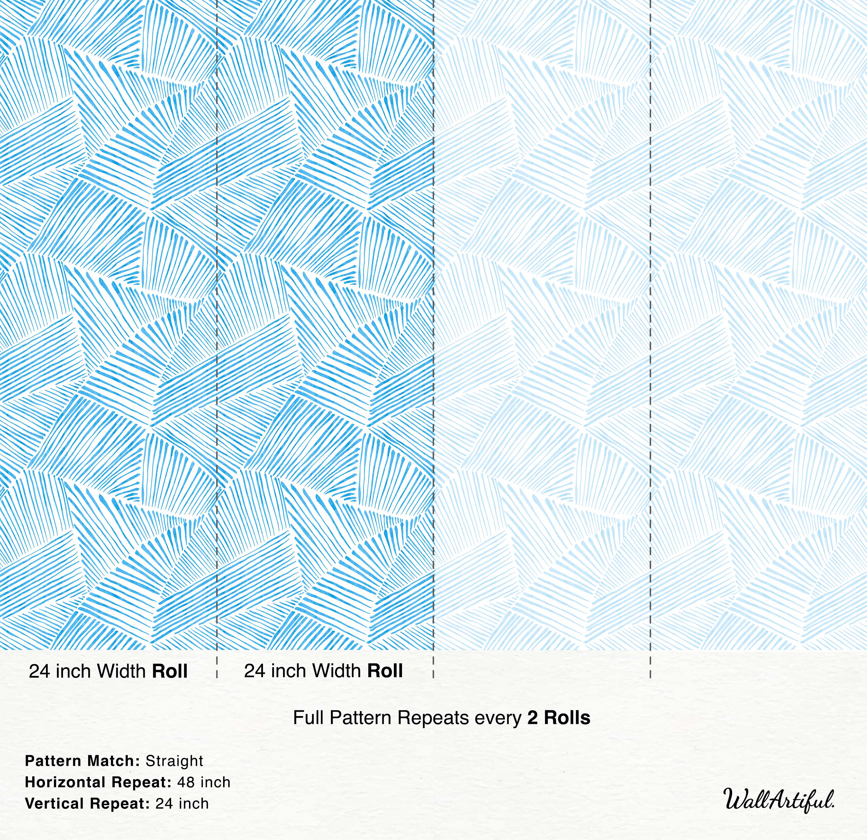 Wallpaper with an abstract geometric pattern of blue hand-drawn lines on a white background.