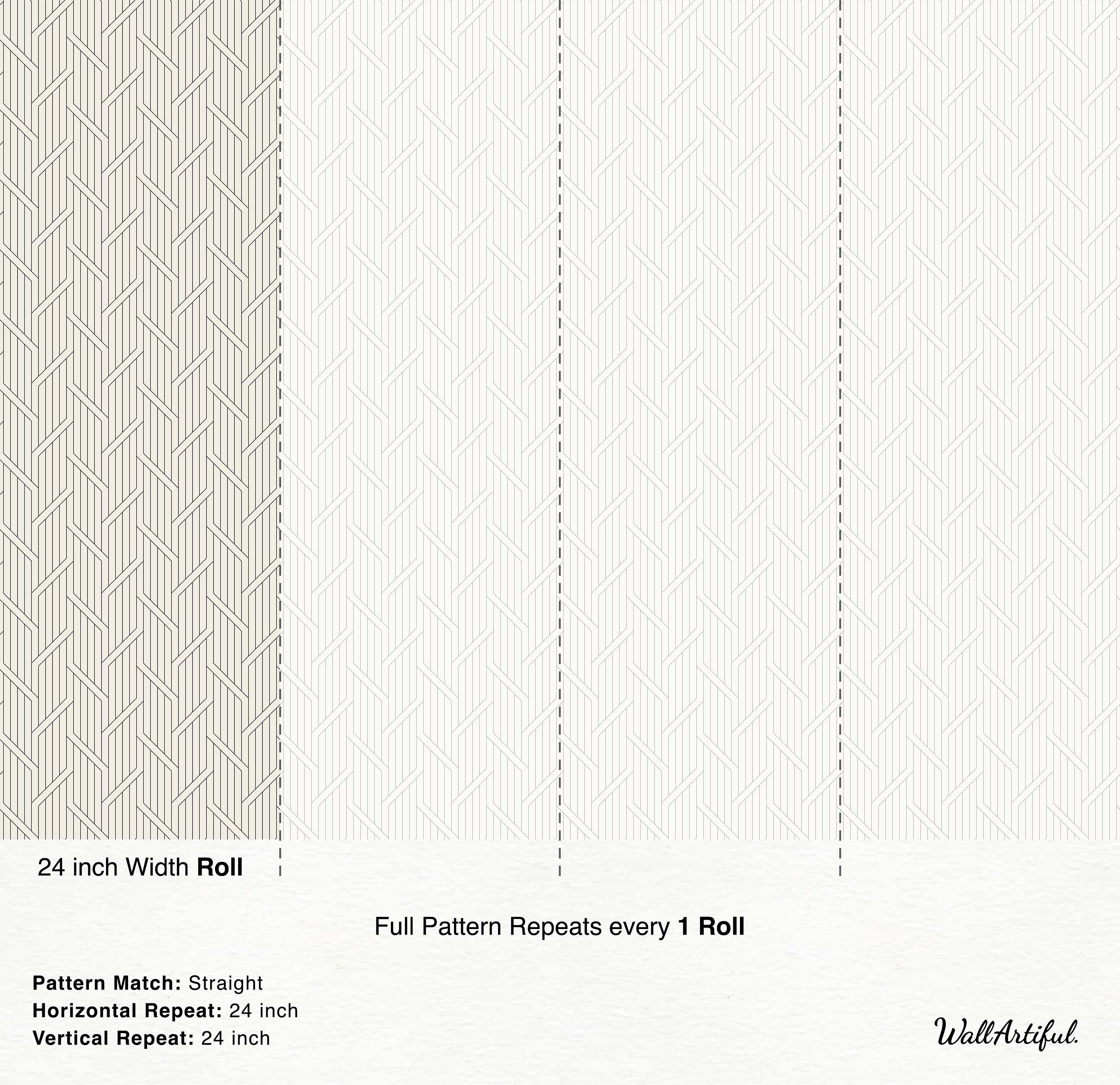 Geometric wallpaper featuring thin dark lines forming an interlocking diagonal and vertical lattice pattern on an off-white background.