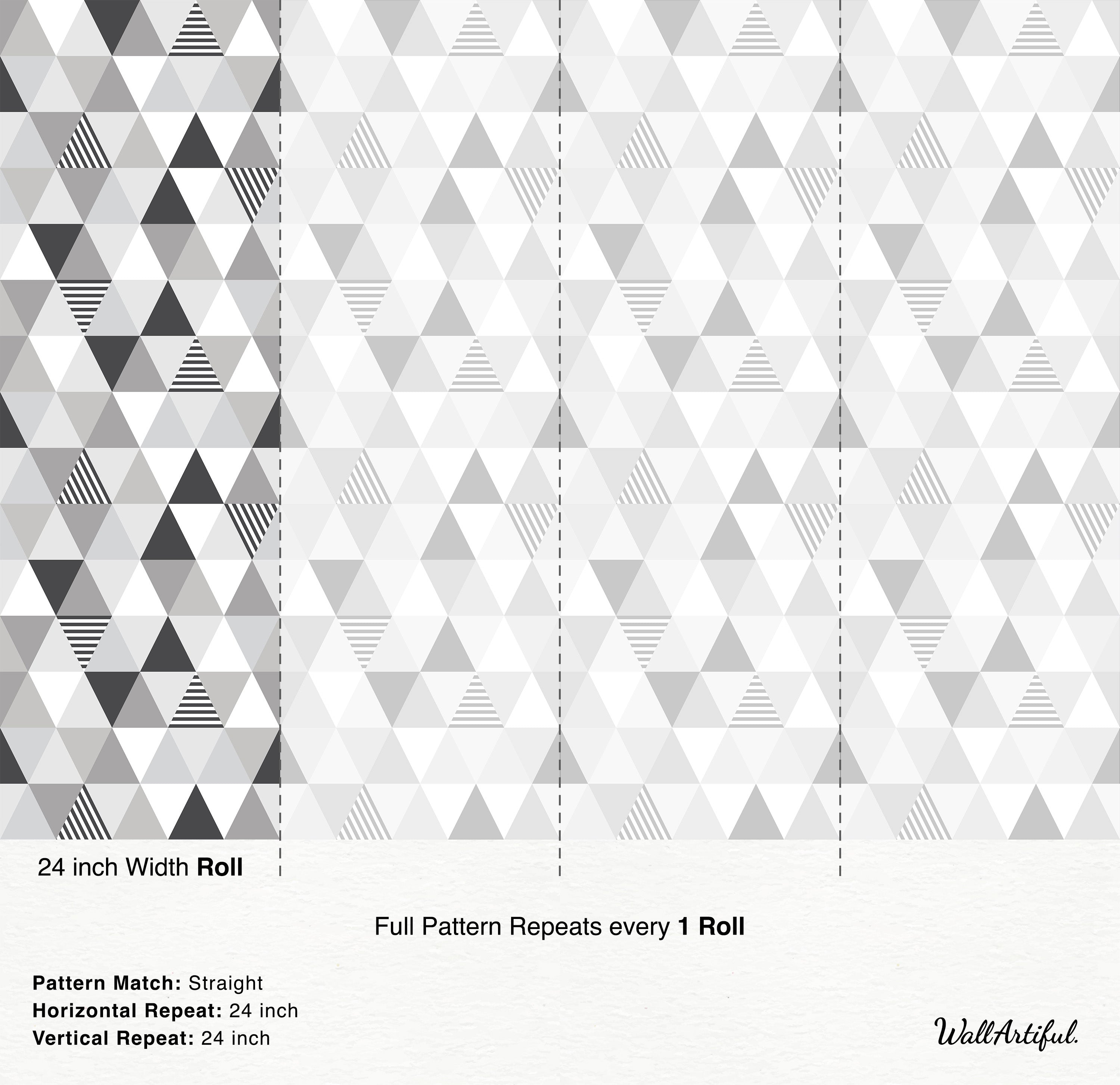 Geometric wallpaper with a pattern of triangles in black, white, and shades of gray, some with stripes.