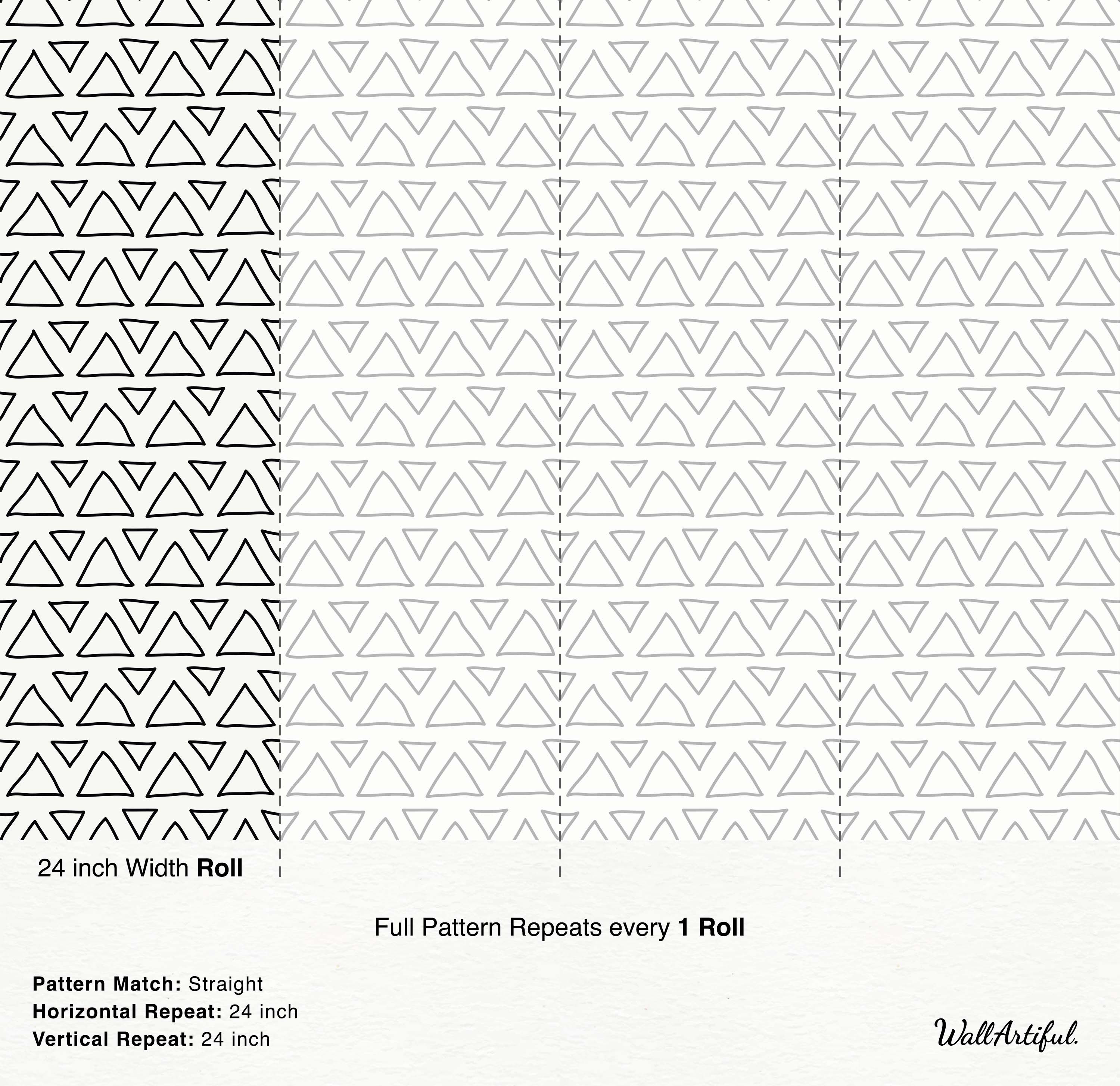 Wallpaper features a geometric pattern of hand-drawn black triangles arranged in alternating rows on a white background.
