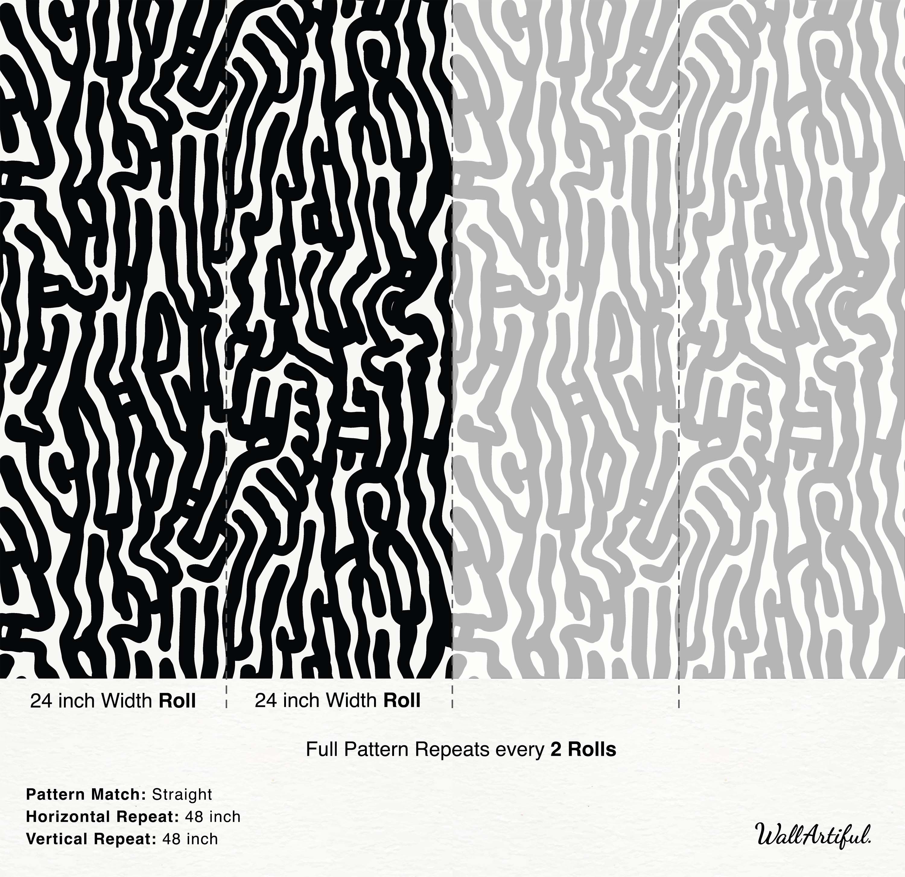 Abstract wallpaper with thick, flowing organic lines in black and grey on a white background.