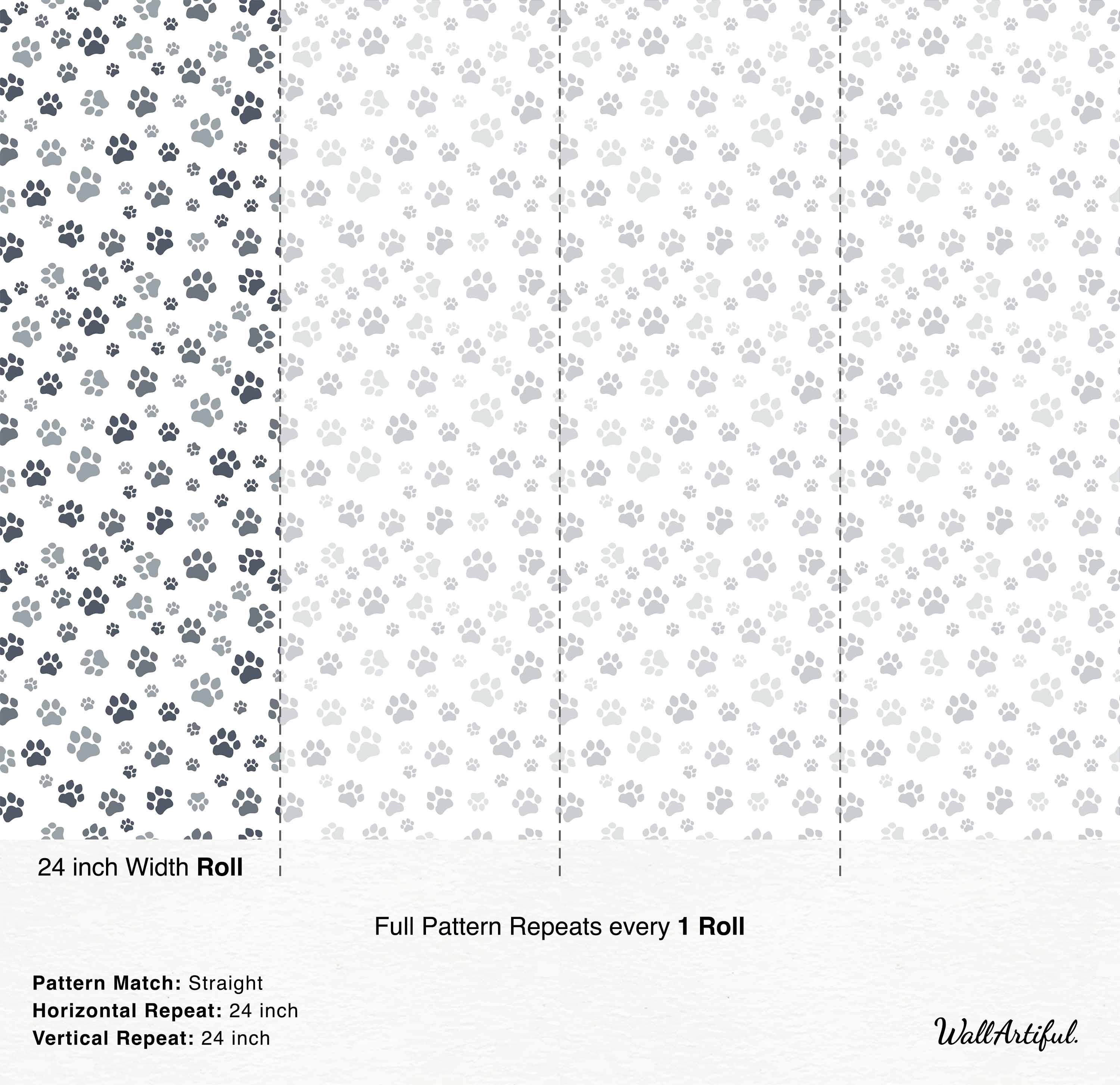 Gray paw print pattern wallpaper with a straight match design