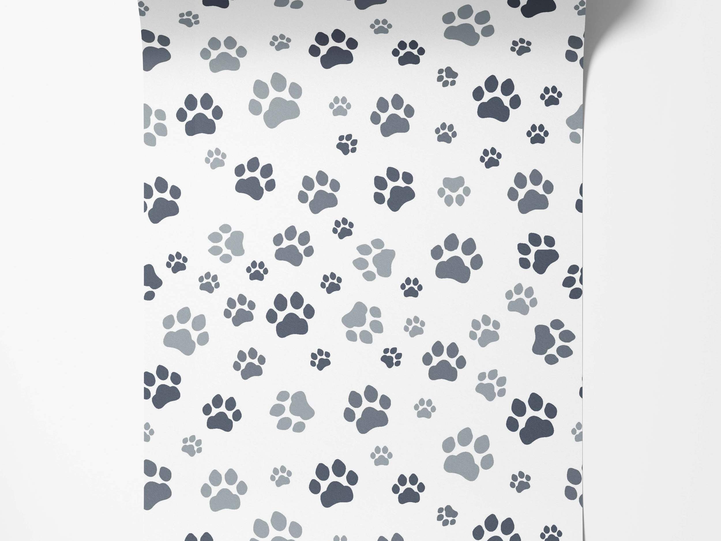 Gray and white paw print pattern wallpaper.