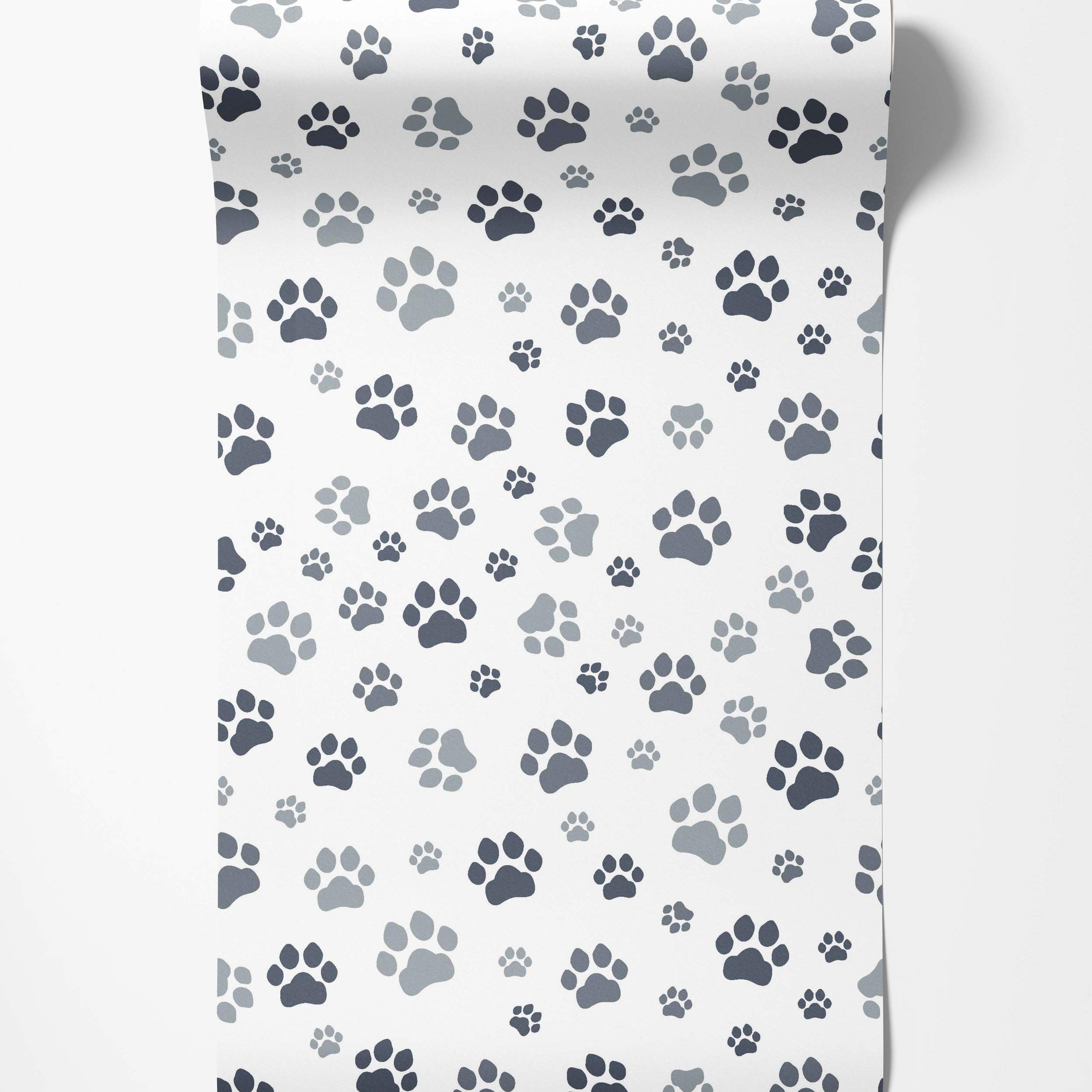 Gray and white paw print pattern wallpaper.