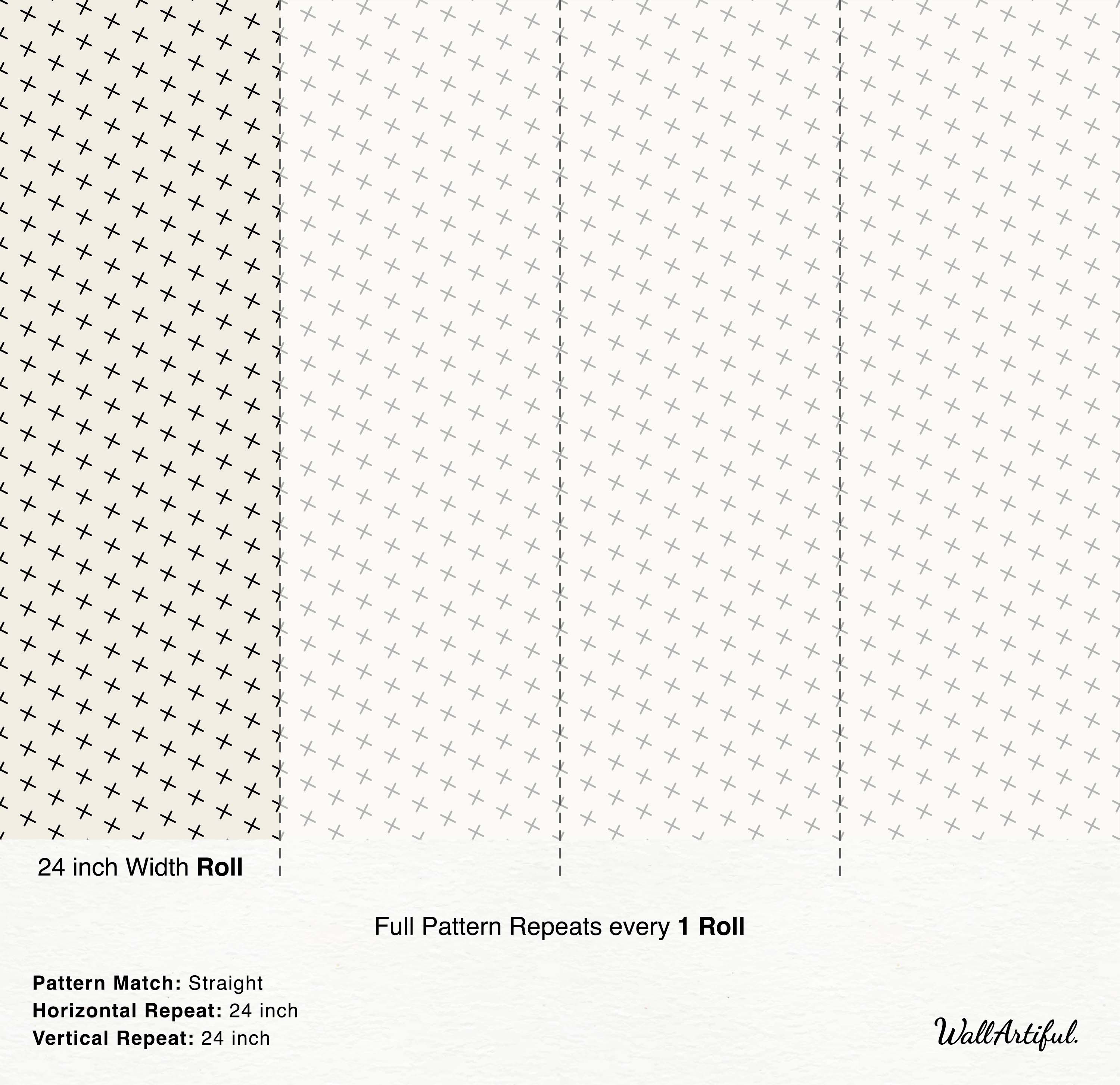 Wallpaper featuring a grid pattern of small plus signs, black on cream fading to gray on off-white.