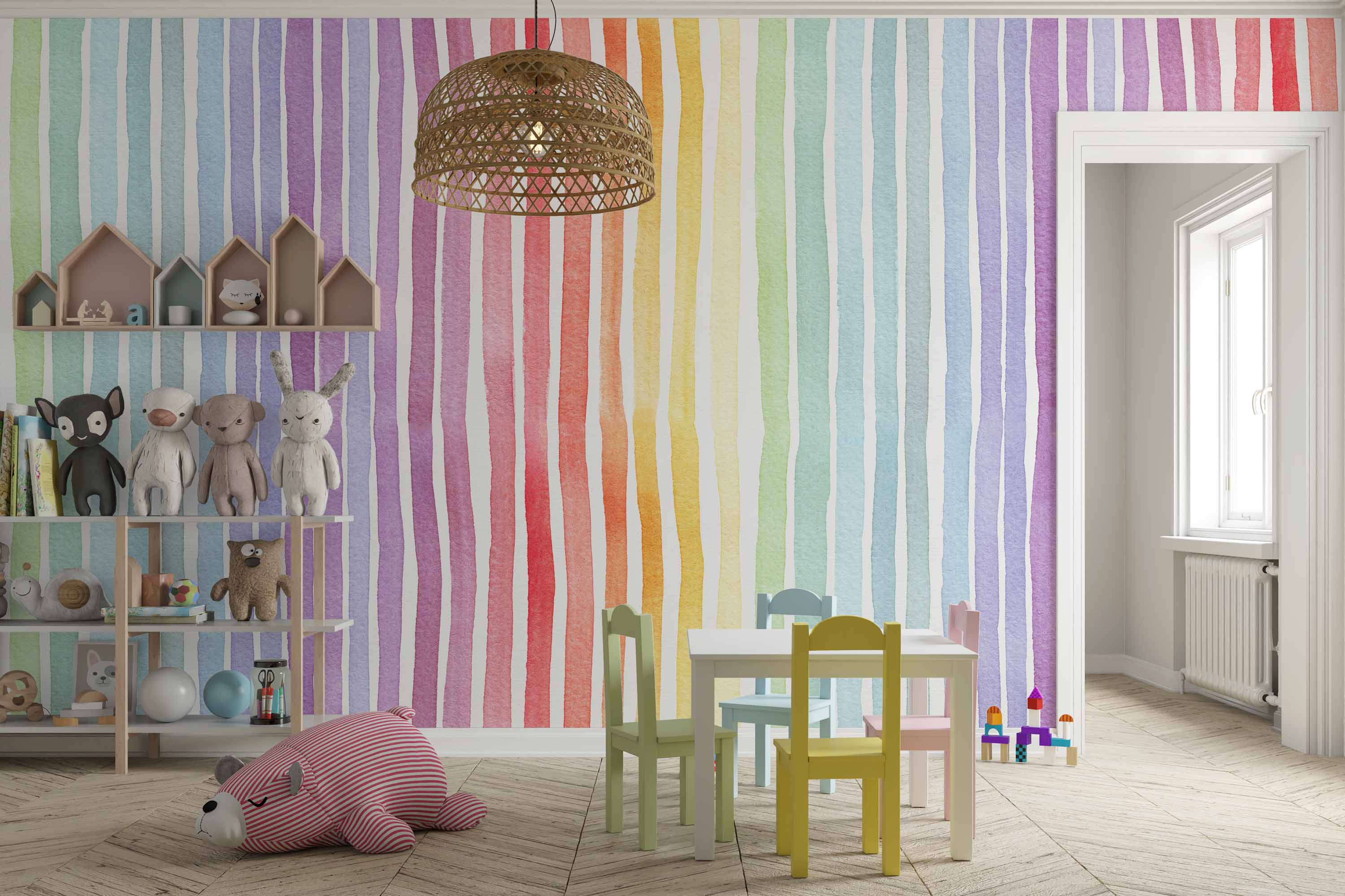 Watercolor rainbow striped wallpaper in vibrant colors