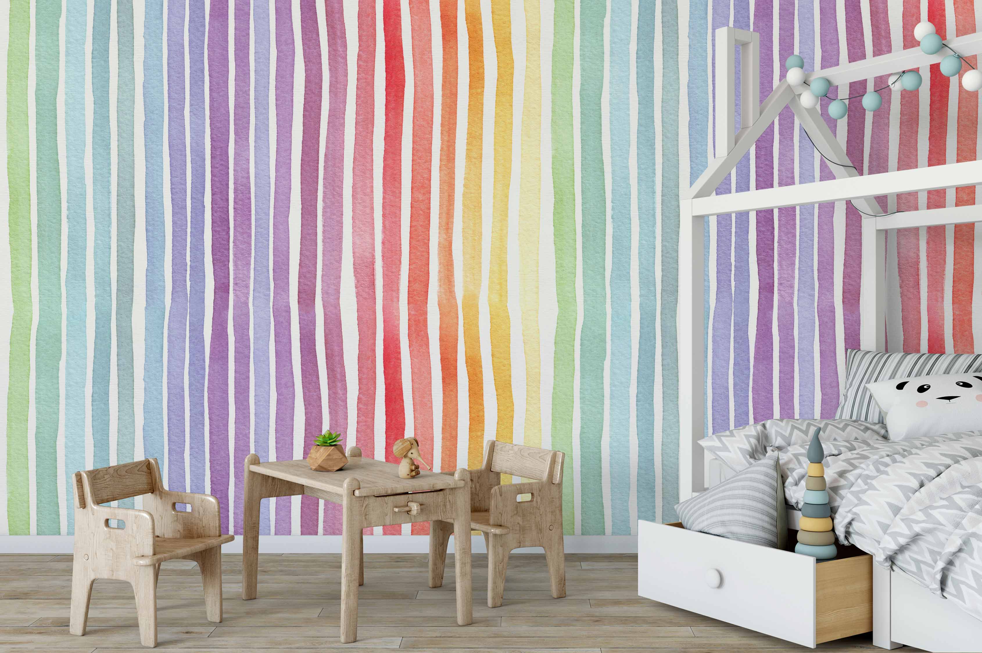 Colorful vertical striped wallpaper in rainbow hues