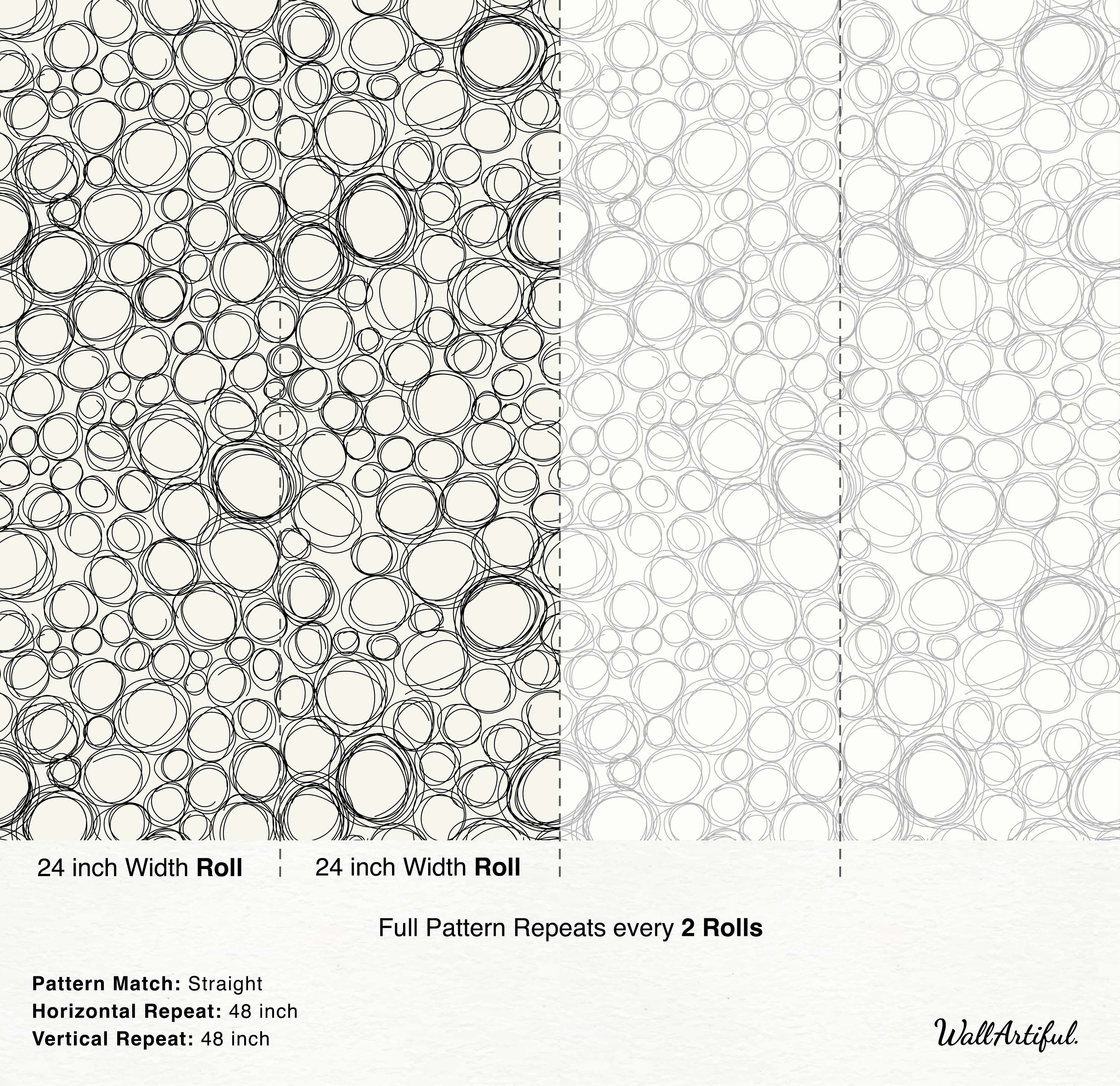 Wallpaper featuring overlapping, hand-drawn sketchy black circles of varying sizes on a cream background.