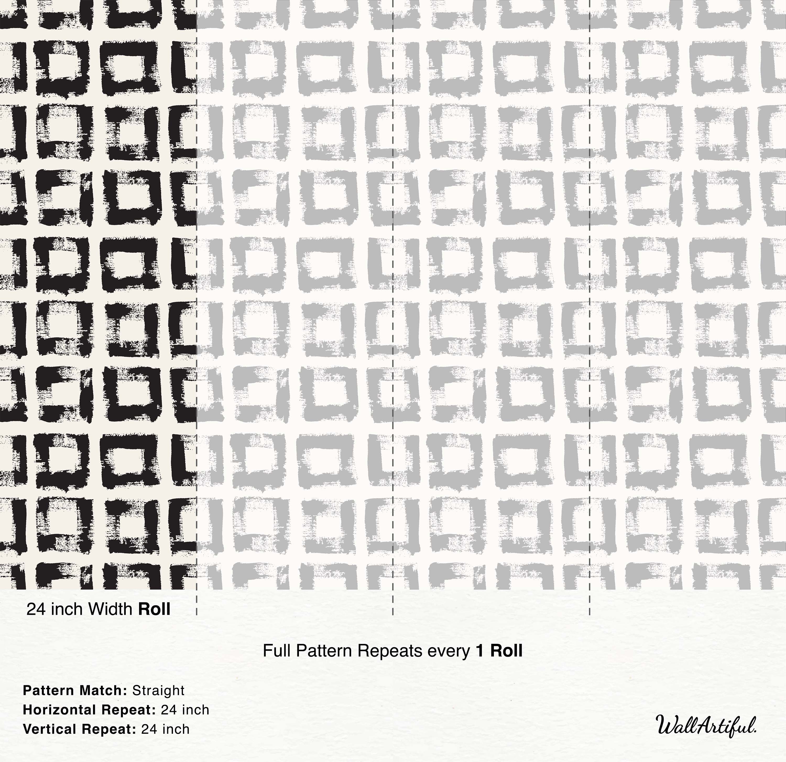 Wallpaper featuring a grid of painterly square outlines in black and gray brushstrokes on a cream background.