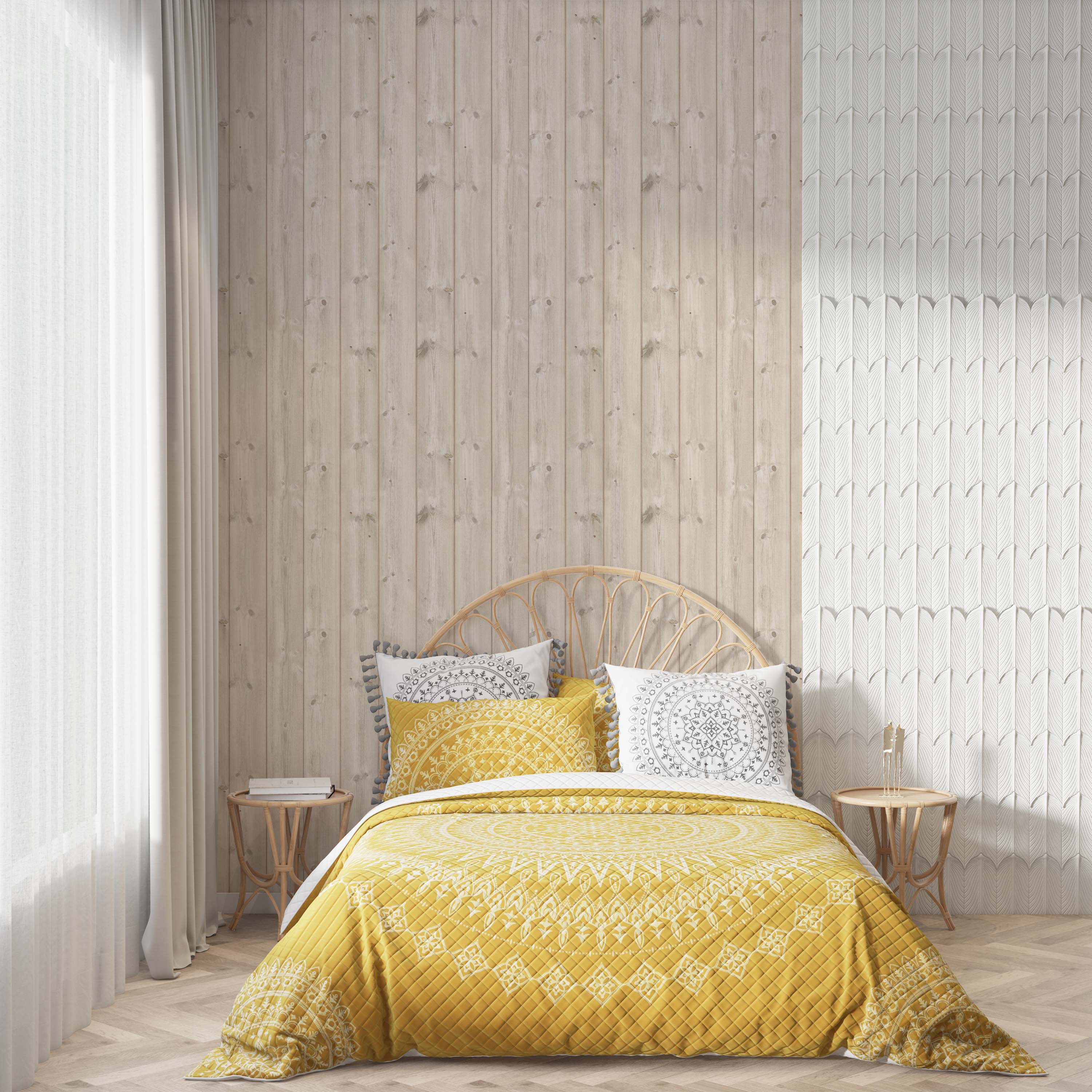 White textured wallpaper with a repeating vertical pattern of embossed, stylized feather-like motifs and fine line details.