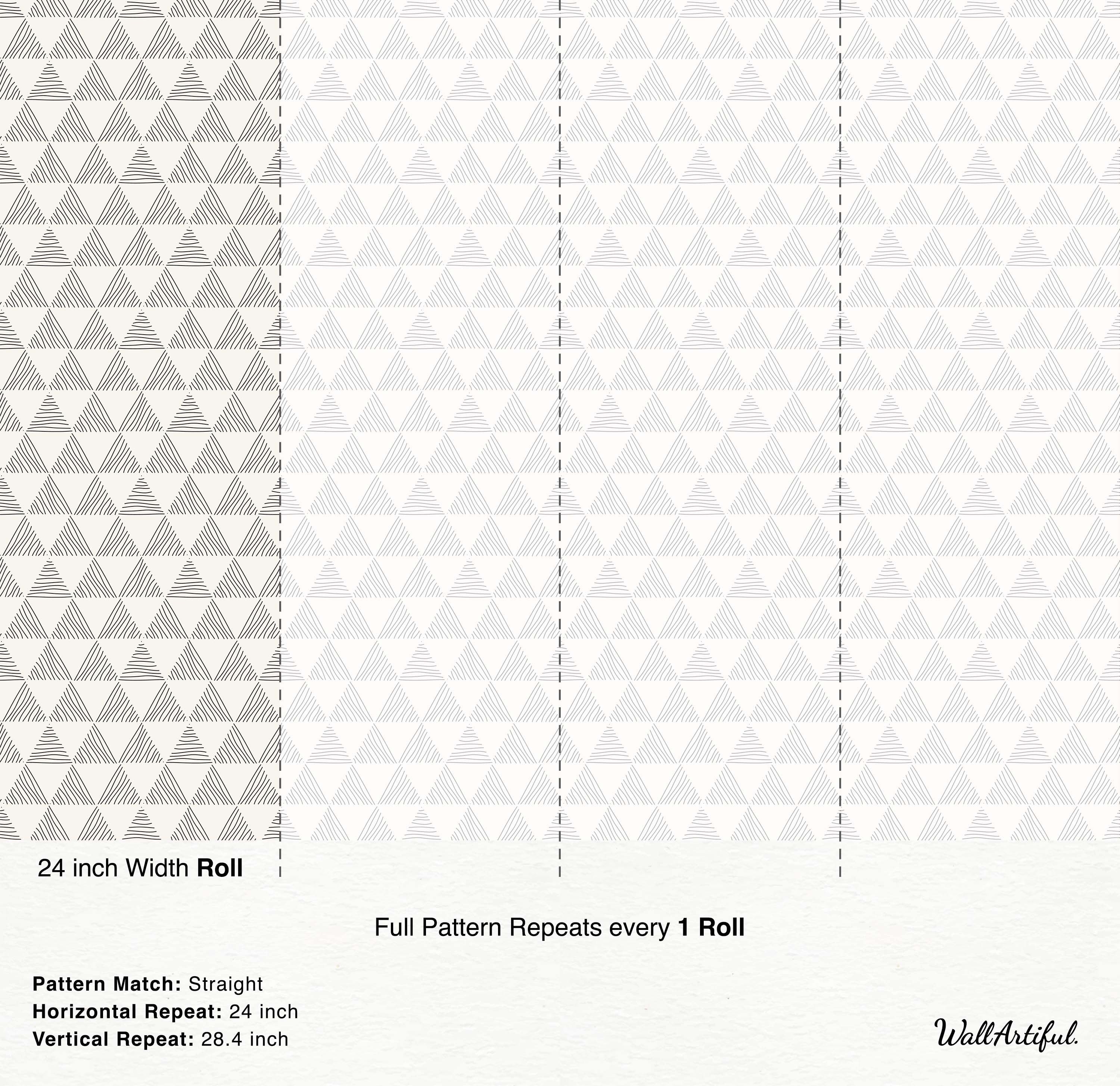 Wallpaper featuring a geometric pattern of hand-drawn triangles with varied line fills in dark gray on an off-white background.