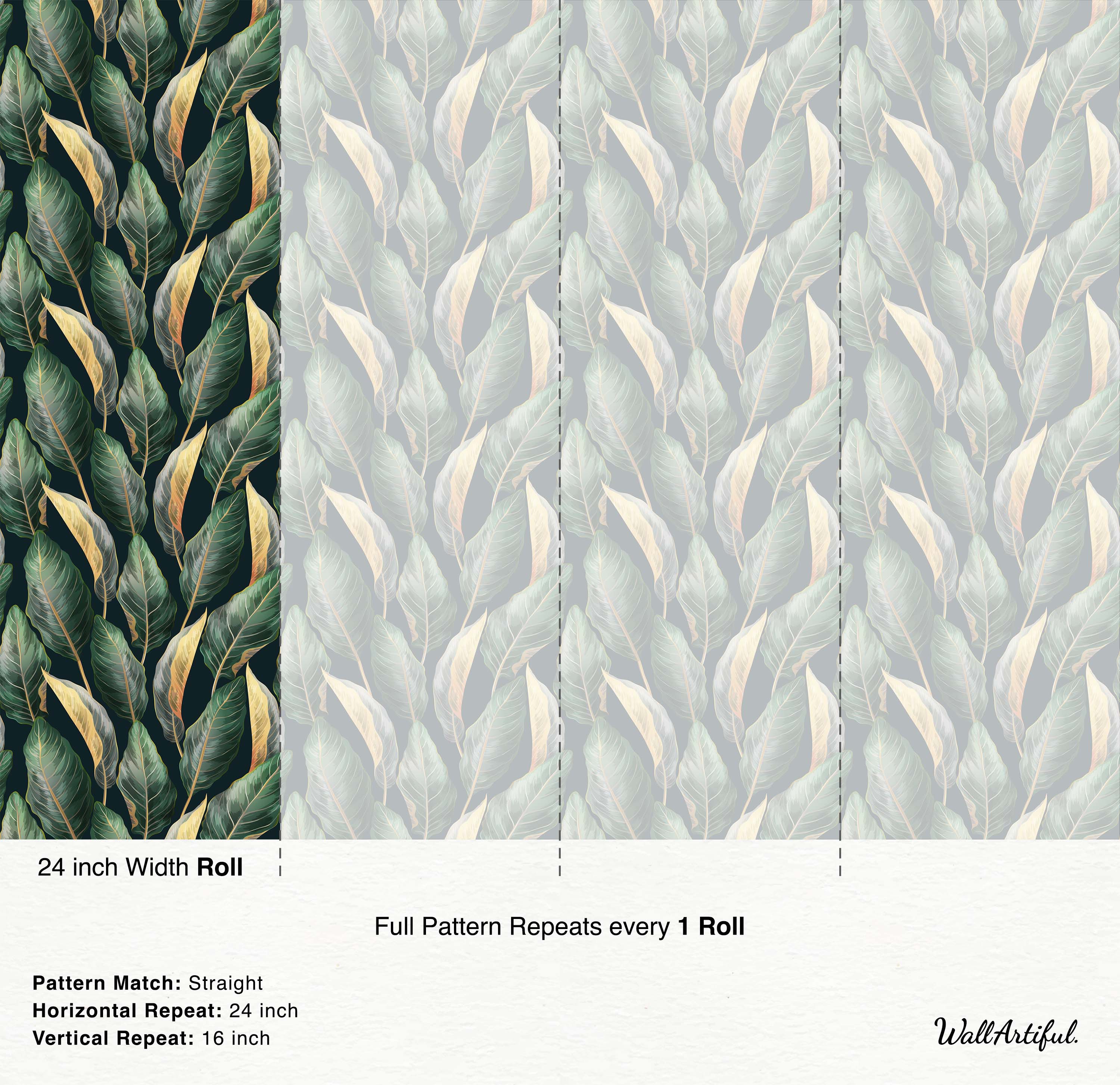 Dark tropical wallpaper with a dense pattern of overlapping green and golden-yellow leaves on a deep background.
