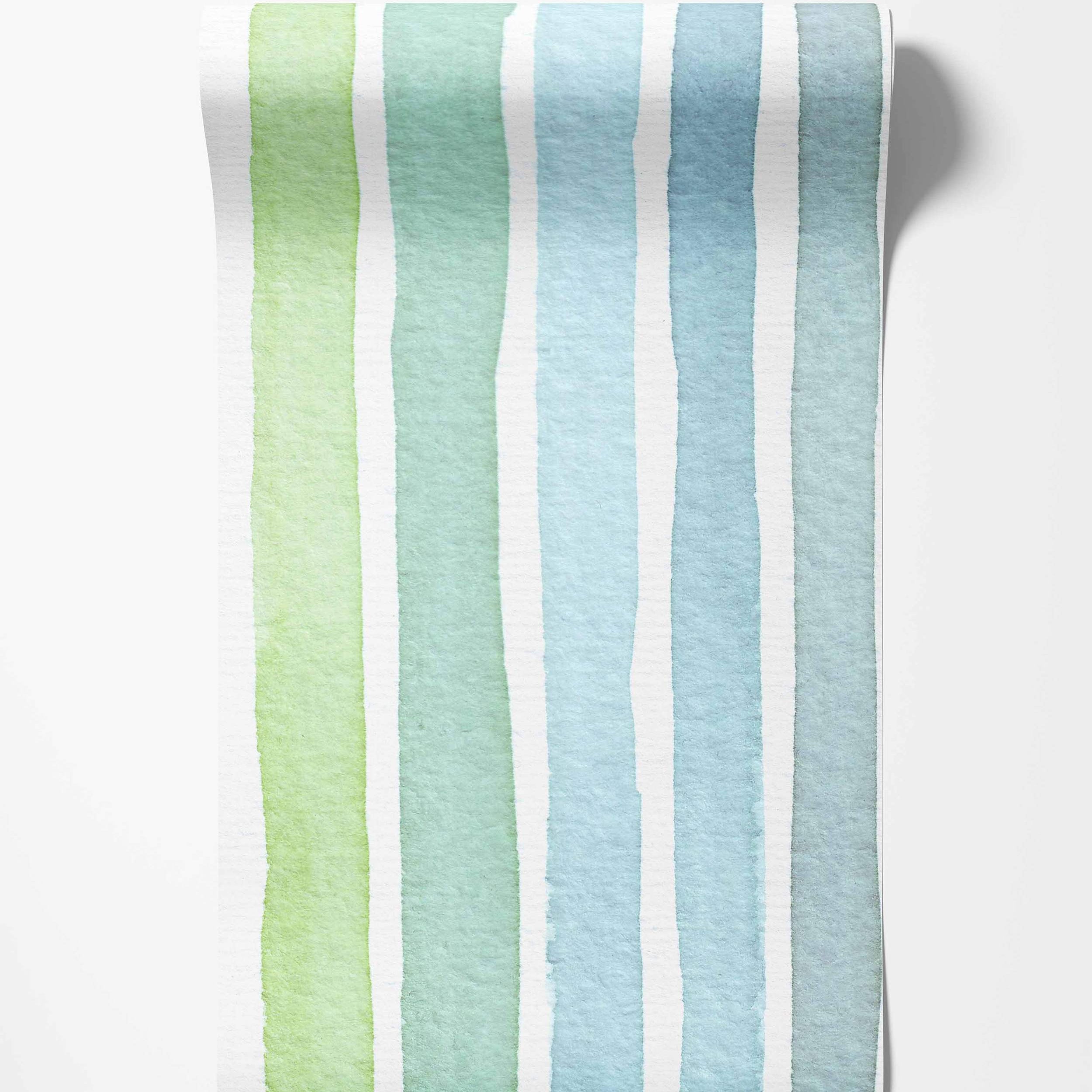 Watercolor vertical stripes in blue and green tones wallpaper