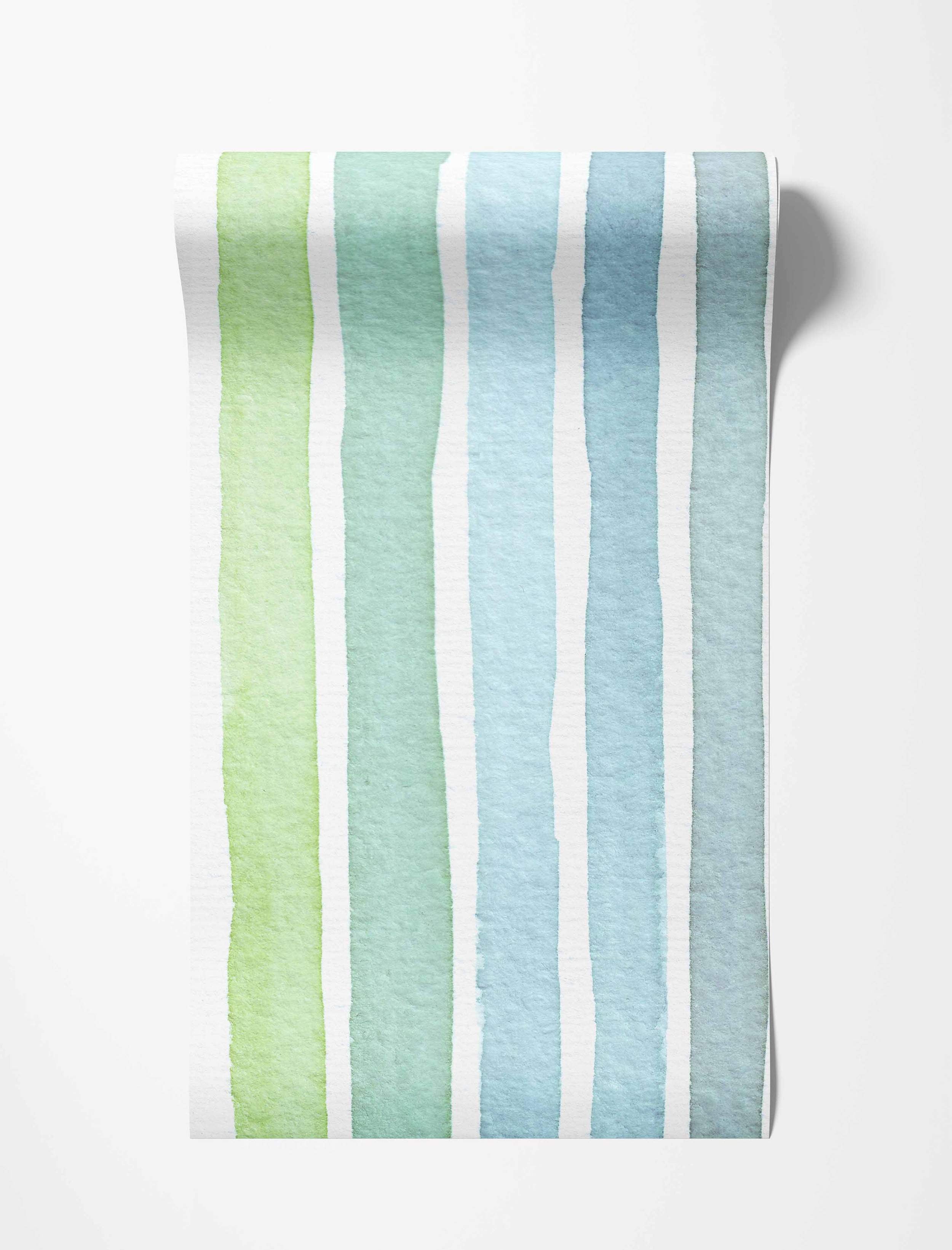 Watercolor vertical stripes in blue and green tones wallpaper