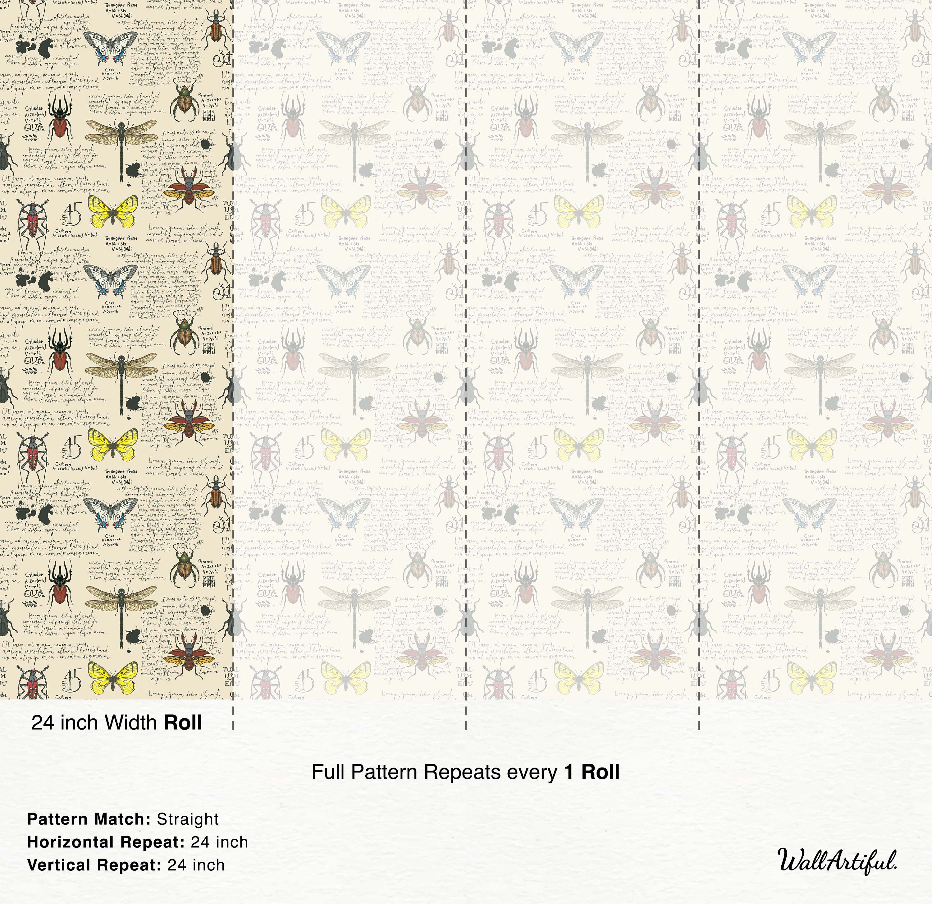 Wallpaper with vintage scientific illustrations of insects, including butterflies and beetles, on a background of handwritten script.