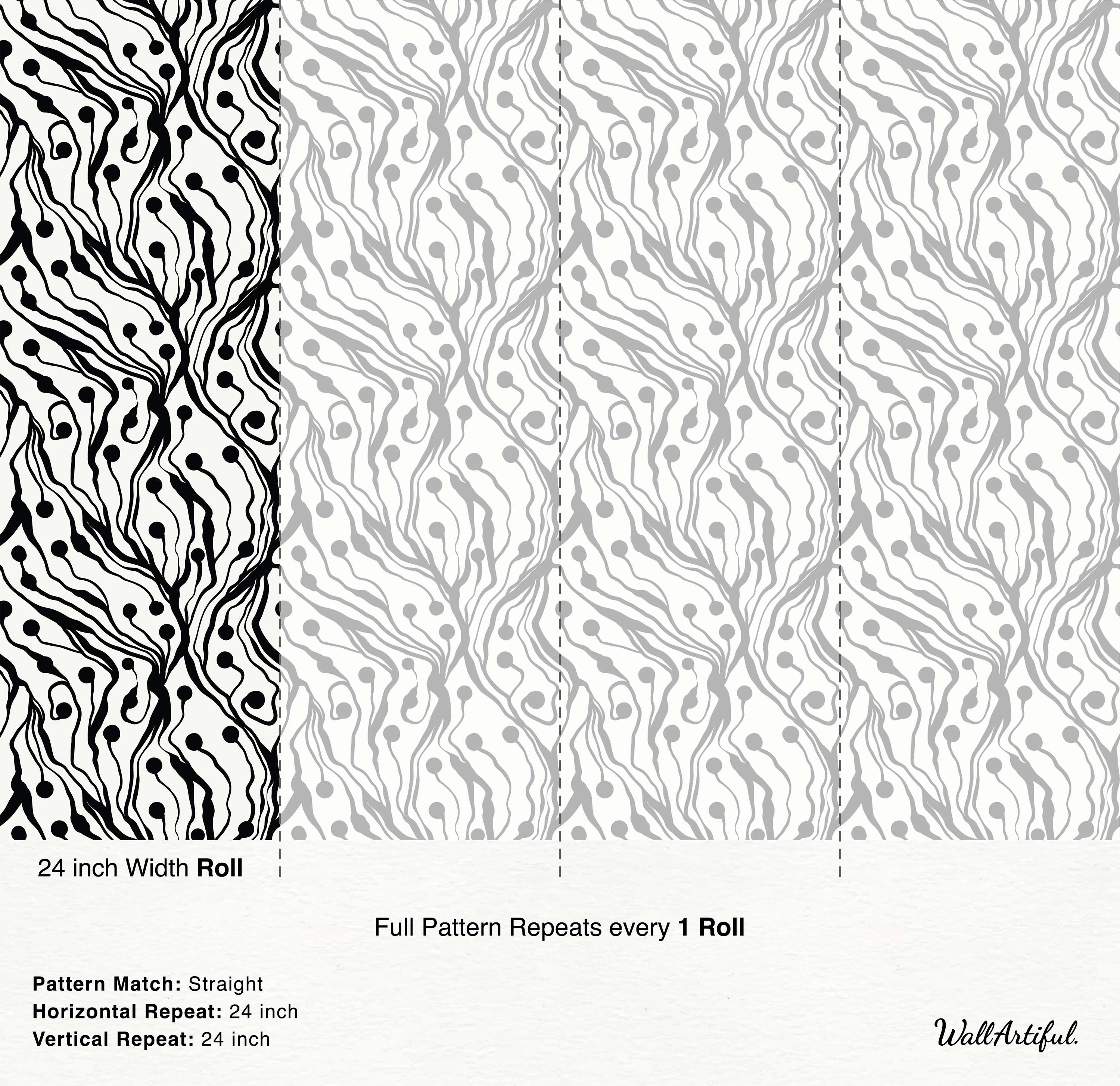 Abstract wallpaper featuring wavy black lines ending in solid dots, resembling organic tendrils on a white background.