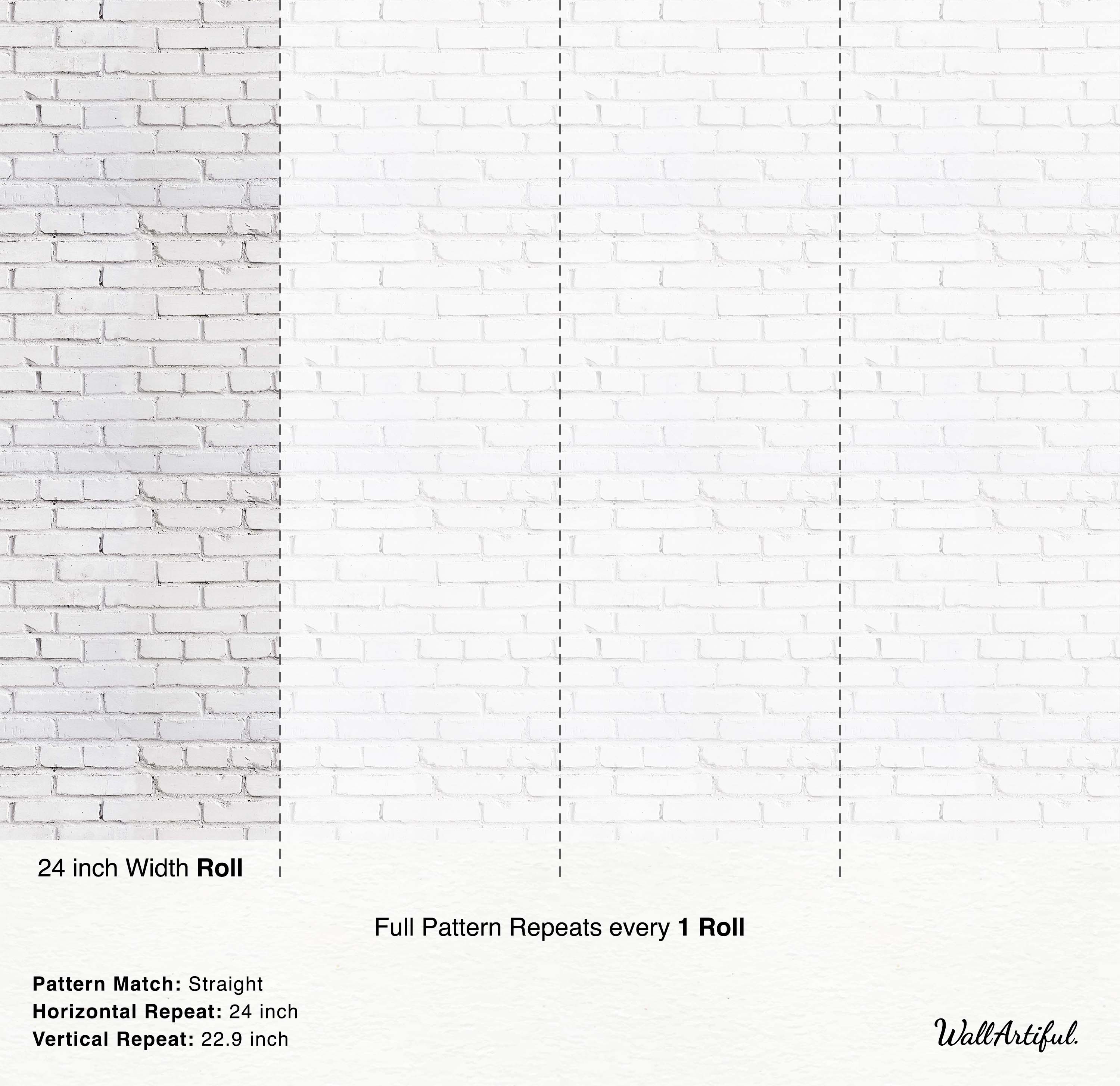 Wallpaper featuring a realistic pattern of white painted bricks with visible texture.